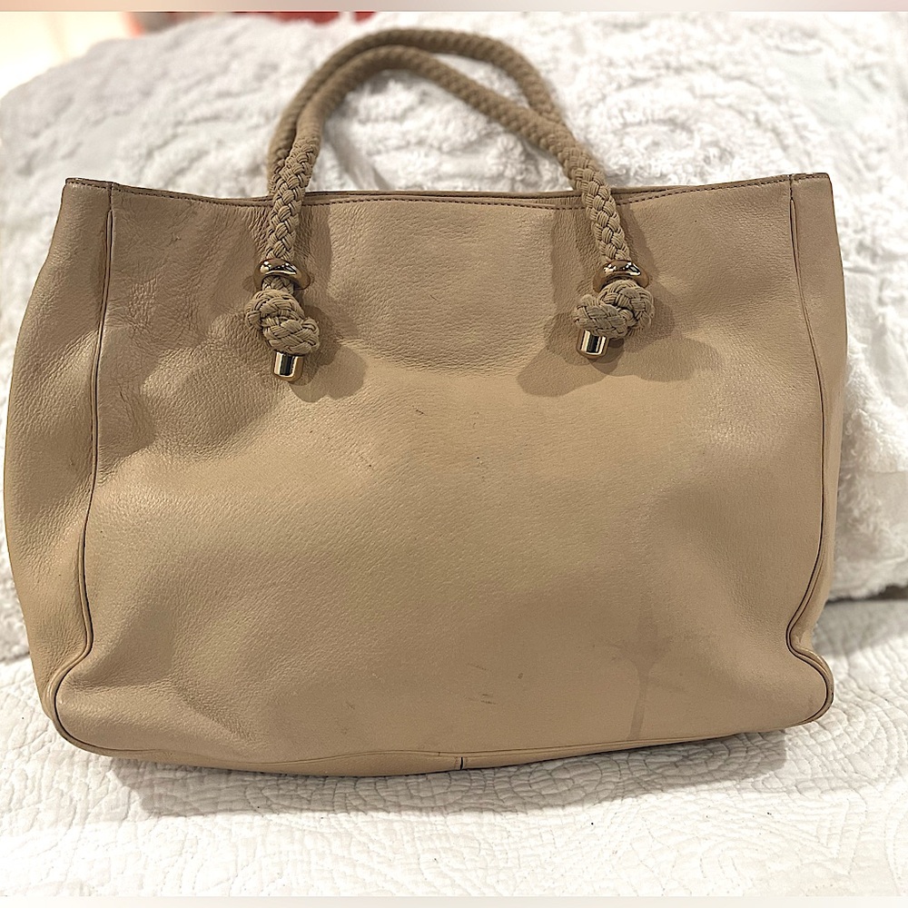 KATE SPADE thick almond creme leather rope handle tote shoulder back w/ tag